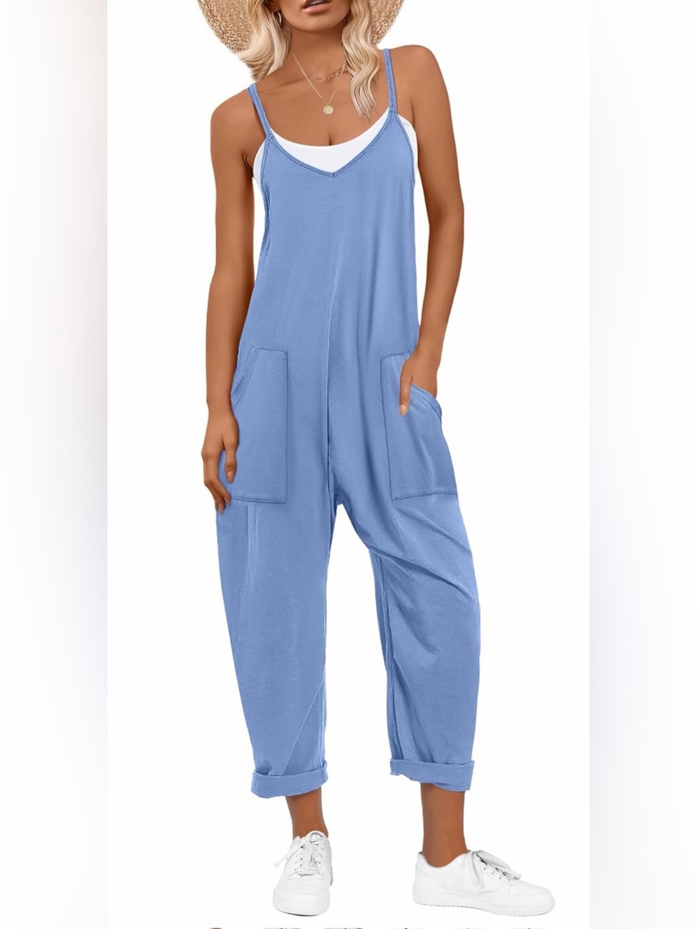 ANRABESS Jumpsuits for Women Casual Summer Overalls Sleeveless Spaghetti Strap M